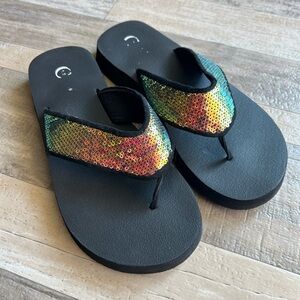Sparkly sequined foam flipflops